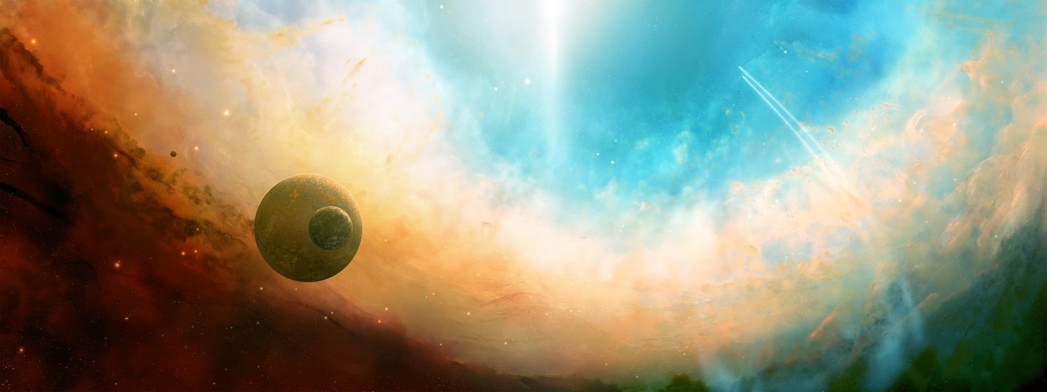 Download dual monitor 2048x768 Planets PC wallpaper ID:153610 for free