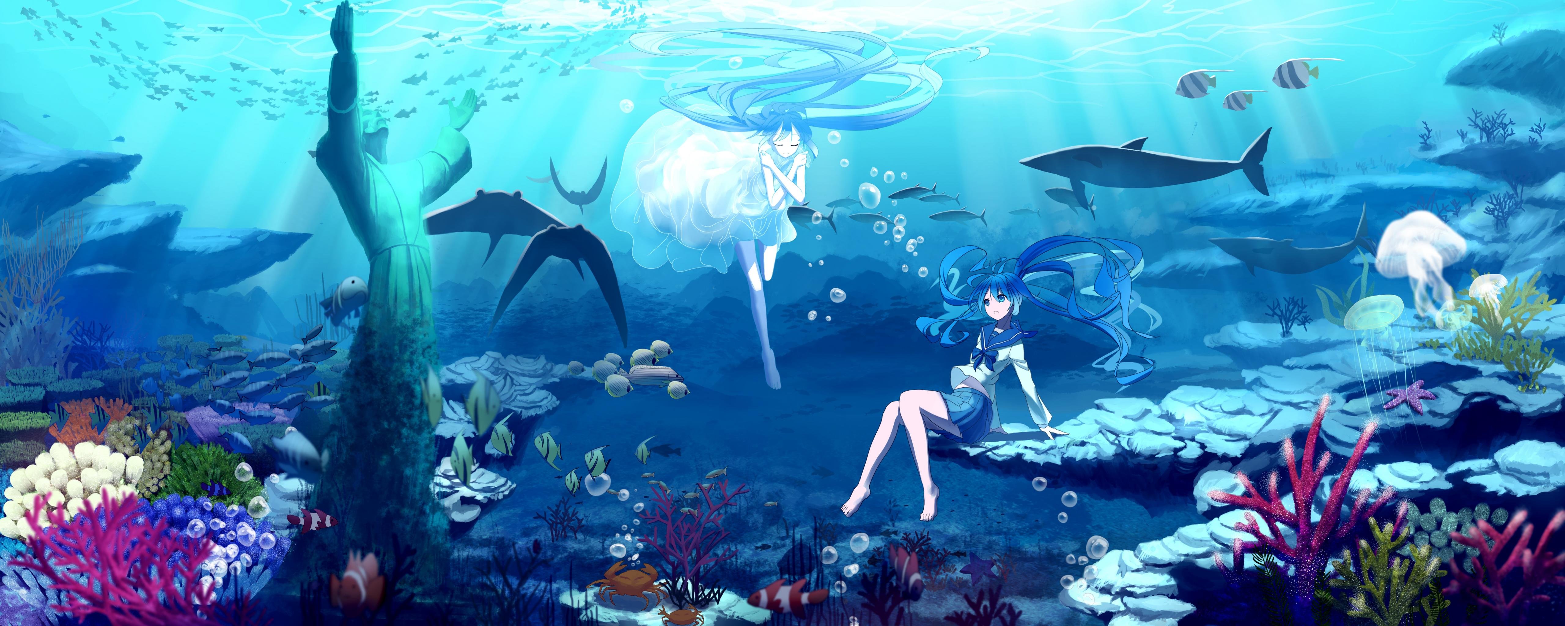 Download dual monitor 5120x2048 Hatsune Miku PC background ID:3251 for free
