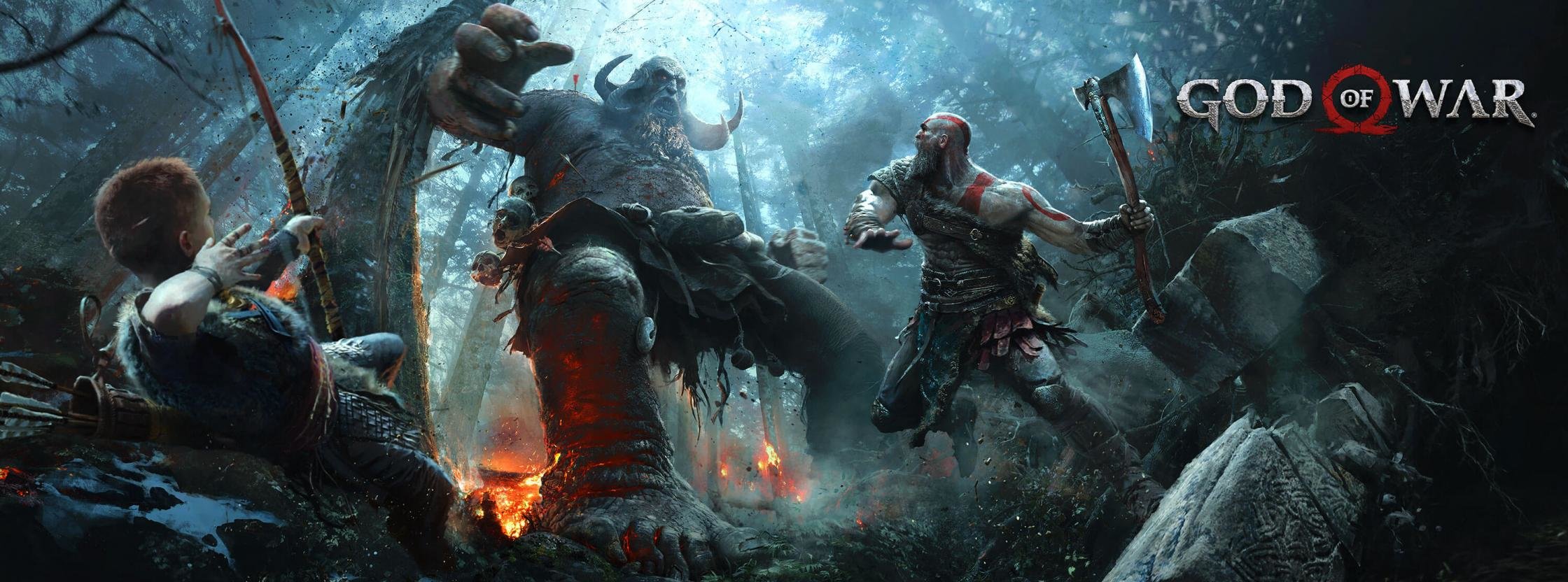 Free download God Of War 4 background ID:70190 dual monitor 2240x832 for desktop