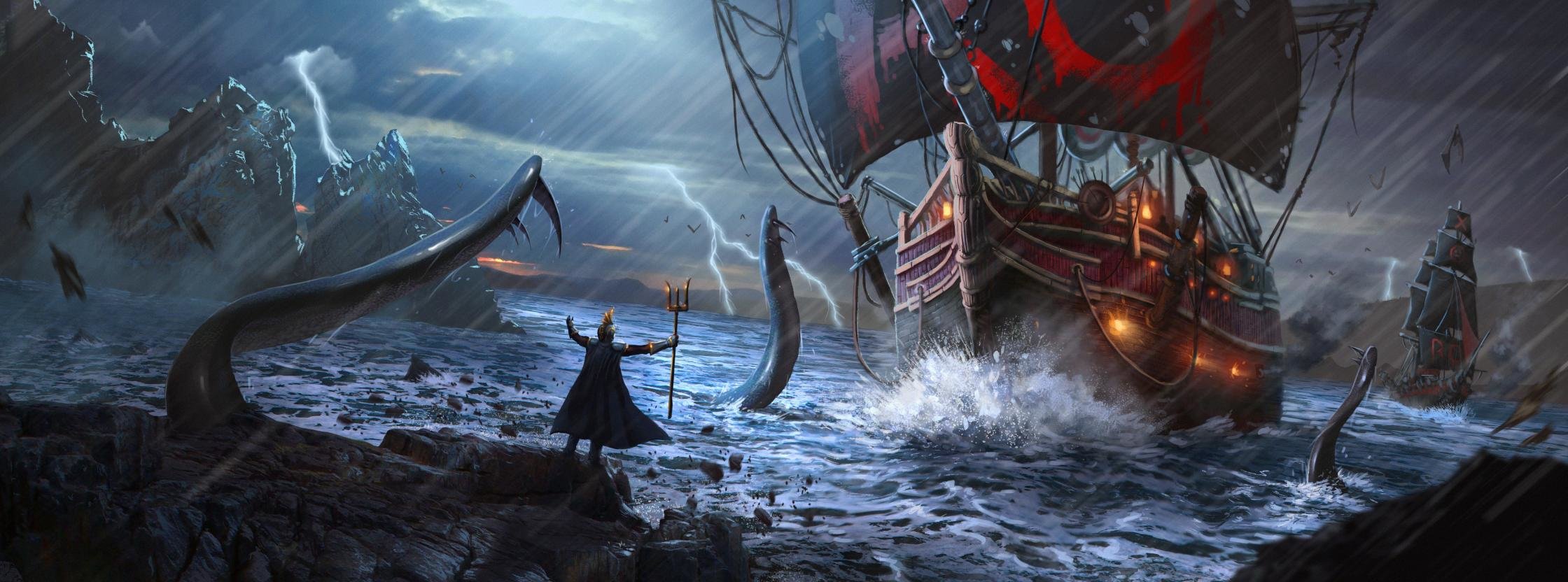 Best Fantasy ship background ID:194765 for High Resolution dual screen 2240x832 PC